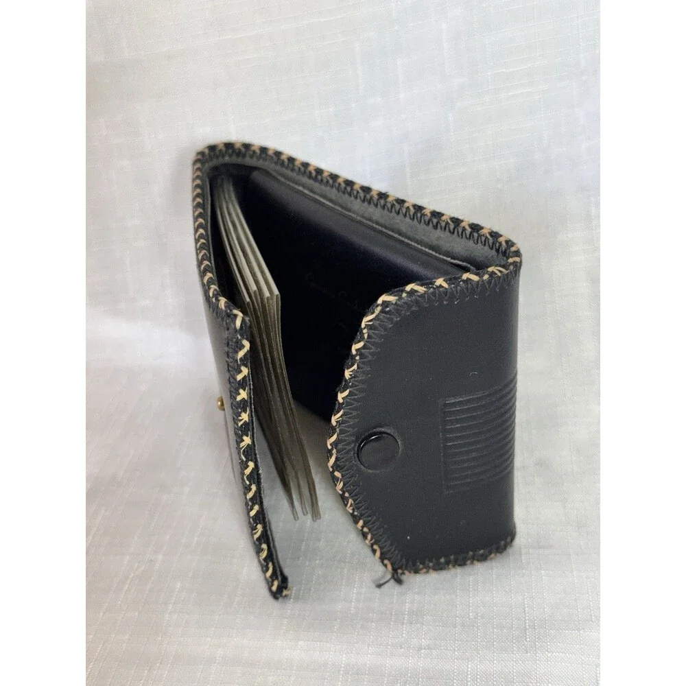 Vintage Western Genuine Cowhide Leather Tri-Fold Wallet Black Art Deco Design